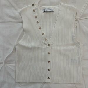 Zara White Button Tank Top